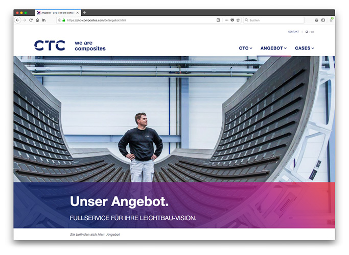 ondesign realisiert für das AIRBUS-Tochterunternehmen CTC eine neue Corporate Identity - Website Unterseite