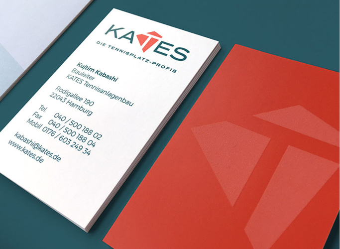 Kates Tennis Court Professionals business cards with sndpaper finishing